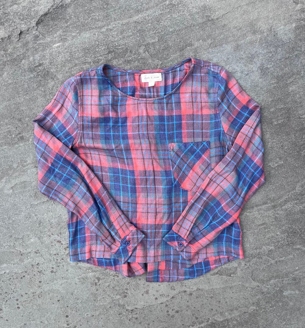 Cloth & Stone Anthropologie Plaid Lace Up Tie Back Shirt Rayon Blend Small